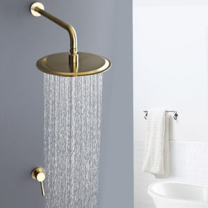 Brushed Gold Bathroom Shower Sets Brass Wall Mounted Bathroom Shower Faucets Waterfall Hot and Cold Mixer Faucets