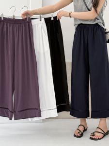 กางเกงขายาวทรงตรงเอวยางยืดสำหรับผู้หญิงไซส์ใหญ่ ฤดูร้อน 2025 ดีไซน์ใหม่ ผ้าลูกไม้ รูดเชือกผูก กระดุม ทรงหลวม