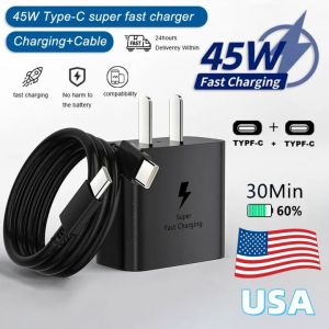 Original 45W Fast Charger USB-C PD 3.0 Super Fast Charging Cable Kit For S23/S22/S21/S20 Ultra/Note20 Type C Certified Travel PD Adapter Compatible With Android Tablets