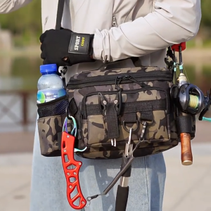 กระเป๋าตกปลา เอว กระเป๋าเป้สะพายหลังเหยื่อตกปลา ตั้งแคมป์ เดินป่า ใส่เบ็ดได้ 1 คัน ใส่ของได้เยอะ กันน้ำได้ ไม่รงรัง Fishing bag