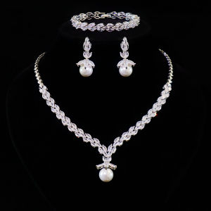 เรียบหรู เรียบง่าย ชุดต่างหูสร้อยคอเจ้าสาวประดับมุกเพทายสําหรับ สำหรับงานกลางคืน งานแต่งงาน เดรส แผนกต้อนรับ งานเต้นรำ ชุดราตรี อุปกรณ์เสริม