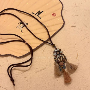 สร้อยคอโบฮีเมียนยาวสไตล์ชาติพันธุ์ สร้อยคอผูกฝีมือสำหรับผู้หญิง เครื่องประดับสไตล์วินเทจสไตล์จีนใหม่ เครื่องประดับสไตล์วันหยุด