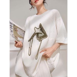PlumJan | Sequins Star Fringes Loose Summer Lazy Style Knit T-Shirt