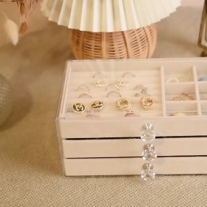 CozE PET+Flocking Material Multifunction Three Layer Drawer Jewelry Transparent Storage Box Display