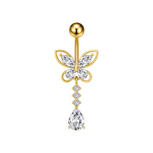 1pc Dangled Curved Navel Belly Piercing 3-Chains Heart Crystal CZs Belly Button Ring for Women Stainless Steel Piercing Nombril