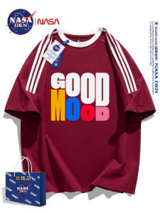 เสื้อยืดแขนสั้นผ้าฝ้ายแท้รุ่นใหม่ปี 2025 ทรงหลวม ลายพิมพ์สามแถบ สำหรับผู้ชายและผู้หญิง ความยาวปกติ ฤดูร้อน