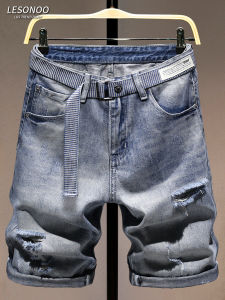 กางเกงขาสั้นยีนส์ขาดๆ ทรงหลวม ทรงตรง กางเกงขายาวห้าแฉก ระบายอากาศได้ดี สำหรับผู้ชาย กางเกงยีนส์ทรงหลวมสบายๆ สำหรับฤดูร้อน
