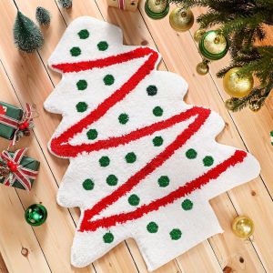 VIKAMA Christmas Tree Floor Mat Soft Irregular Cartoon Print Non Slip Absorbent Rug For Bedroom Kids Room Entryway Xmas Decor