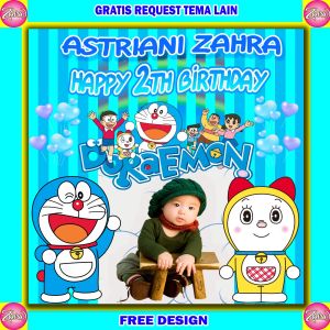 Spanduk / Backdrop Banner Ulang Tahun / Tema Doraemon / Free Custom /