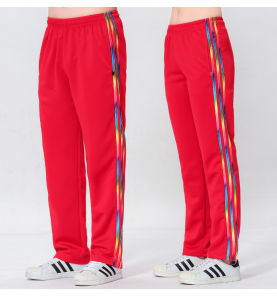 กางเกงกีฬาขายาวทรงตรงหลวมๆ สำหรับผู้ชายและผู้หญิง กางเกงวอร์มผ้าไหมเกาหลี 3 แถบ กางเกงขายาวถัก ไซส์ใหญ่ กางเกงขายาวสำหรับนักเรียนมัธยมปลาย