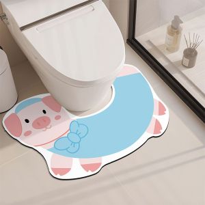 VIKAMA Cartoon Leopard U-Shaped Toilet Seat Cover Non-Slip Absorbent Bathroom Mat Cute Animal Decorative Mat Home Decor
