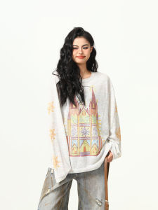 American Vintage Small Castle Graffiti Print Thin Long Sleeve Sunscreen Base Layer