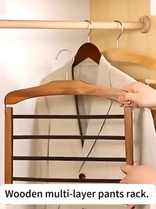 1pc Elegant Multi-Tier Wooden Pants Hanger - Space-Saving Wall-Mounted Coat Rack with Decorative Artistry Ideal for Closet and Wardrobe Organization No Power Needed Vertical Clothes Hanging|Art Deco Design|Aesthetic Craftsmanship