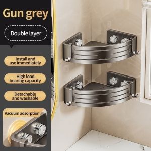 No Drill Self-Adhesive Suction Cup Rack Bathroom Wall Shelf Shampoo Holder for Toilet Supplies