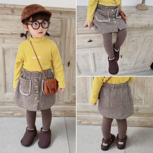 กระโปรงสั้นทรงเอผ้าขนแกะหนาสำหรับเด็กผู้หญิง ฤดูใบไม้ร่วง/ฤดูหนาว เสื้อผ้าเด็กสไตล์เกาหลี กระโปรงสั้นทรงเอแบบอเนกประสงค์