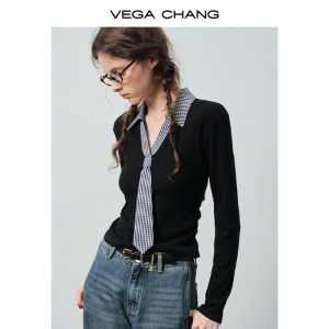 VEGA CHANG | Áo Len giả Hai Mảnh với Cà Vạt Carô