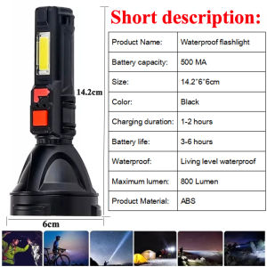 XIWANGFIRE S9 Ultra-Bright Flashlight 4 Modes LED USB Rechargable Spotlight Lamp Flashlight Waterproof for Biking Camping Hiking Outdoor Emergency Light