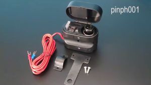 Motorcycle USB Charger With Voltmeter Time Display Waterproof Dual USB Port Charger