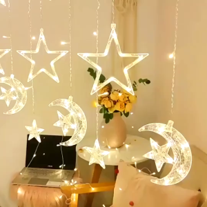 NEW Hari raya Decoration 3.5M LED Eid Moon Star Fairy String Lights Curtain Lights Window Lights Twinkle For Outdoor Garden Patio Landscape Home Garden Light