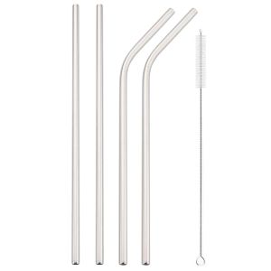 4/8pcs Reusable Metal Straws Set 304 Stainless Steel Straw Straight Bent Drinking Straw With Cleaning Brush Party Bar Accessory