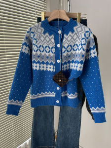 QINGNAER | Autumn Winter Fair Isle Cardigan Knitwear Sweater