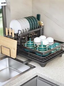 1/2 Tiers Kitchen Utensils Storage Rack Drainage Bowl Rack Home Tableware Shelf Drainer Quickly Draining Water Carbon Steel Storage Holder Home Organizers