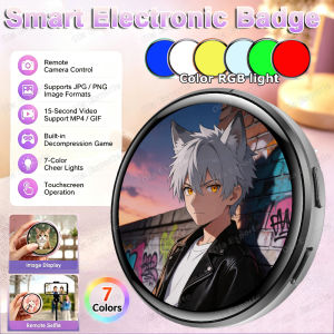 Anime Digital Badge Anime Style Digital Pin with Photo Video Display HD Touchscreen E-Badge for Party Cosplay Fandoms Bw01
