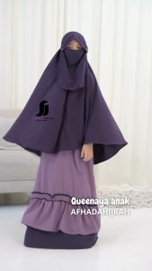 Afhadahijrah - Gamis anak perempuan set hijab cadar QUEENAYA salem mocca baju dan jilbab instan syari free niqab