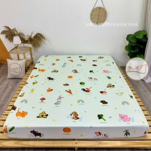 [Mẫu Vườn Khám Phá] Hàng xịn. Ga CHỐNG THẤM kháng khuẩn Cao Cấp cho bé chính hãng PT chất vải Lụa Organic mềm mịn mát giúp bảo vệ đệm tối ưu