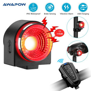 Awapow Bicycle Alarm Anti Theft Tail Light USB Charging Bike Taillight IPX5 Waterproof Automatic Induction Bicycle Lamp Alarm
