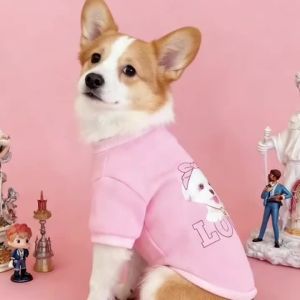1pc Cute With bow dog Print Pet Sweatshirt for Dogs & Cats - Soft Pink Pullover with Ribbed Cuffs Striped Paw Design Dog Sweat