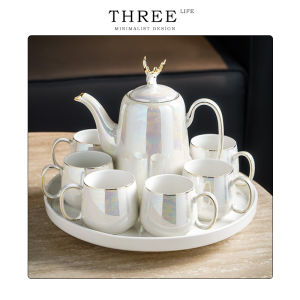 THREE LIFE | Luxury European Pearl White Ceramic Tea Set