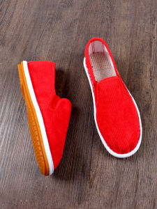 Old Beijing Mens Cloth Shoes Summer Breathable Soft Bottom Red Corduroy West Mountain Cow Tendon Bottom Wear-Resistant Work Shoes