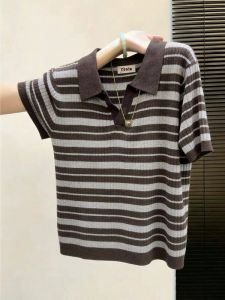 Stripe Polo Collar Regular Shoulder Loose Fit Slim Shirt
