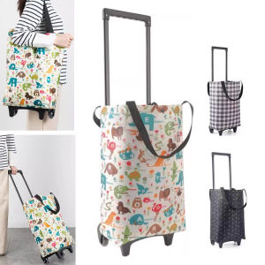 2-1 Shopping Grocery Small Cart Waterproof Luggage Delivery Foldable Small Trailer Thick Pole Handbag