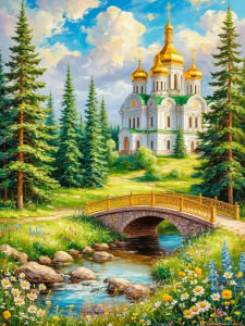 Huacan DIY Diamond Painting Forest Church Arch Bridge Diamond Embroidery Landscape Complete Kit Decorative Paintings