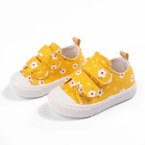 Spring In-Stock Fashion Floral Canvas Shoes for Baby Girls Casual and Versatile with Hook-and-Loop Fastener Soft Sole