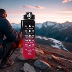Sports Water Bottle with Time-Tracking Straw Leak Proof Locking Flip Cover for Easy Carry Ideal for Outdoor Adventures