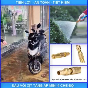 Đầu vòi xịt tăng áp lực nước mini Vòi xịt nước tăng áp đa năng bằng đồng tưới cây rửa xe cực mạnh kèm đai siết ống
