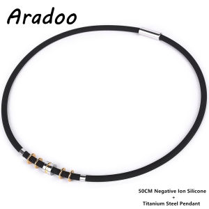 ARADOO Power Silicone Necklace for Men with Titanium Steel Pendant Sport Collar Jewelry Gifts