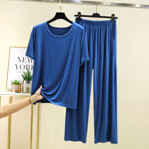 Mens Modal Home Clothes Set Summer Thin Short Sleeve Long Pants Casual Large Size Nightgown Two-Piece Set Comfortable Breathable