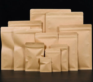 กระดาษคราฟท์ด้านล่างแบนอลูมิเนียมฟอยล์ภายในซิปล็อคความร้อนปิดผนึกถุงอาหารกาแฟ Bean ขนมของขวัญบรรจุภัณฑ์