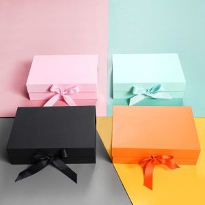 Pure Color Butterfly Knot Foldable One-Piece Gift Box Cross-Border Packaging Box Flip Cover Folding Box for Festive Gifts