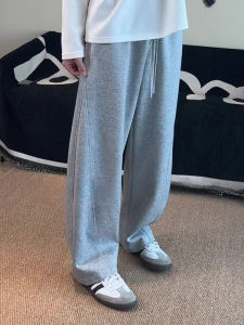 กางเกงวอร์มทรงหลวมเอวกลางสีเทาสไตล์อเมริกันสำหรับผู้ชาย กางเกงขายาวทรงหลวมสไตล์ลำลองสำหรับฤดูใบไม้ร่วง