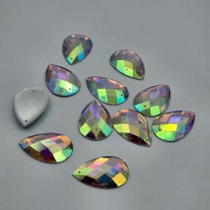 DIAMON RESIN KRISTAL MOTIF BENTUK TETES BESAR UKURAN 20X30 MM WARNA PUTIH PELANGI AB KUALITAS BAGUS KILAU PER LUSIN