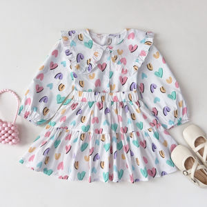 Menoea phiên bản Hàn Quốc quần áo bé gái áo dài tay họa tiết ve áo dễ thương + Váy Hai bộ chi tiết trẻ em mặc thường ngày 2-6 tuổi