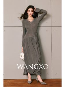 WANGXO | Đầm Bông Hoa Cao Cấp Từ Len Merino & Tencel Viền Ren