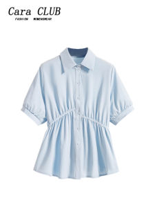 Blue Short Sleeve Shirt Womens Summer New Style plus Size Elegant Design Age Reduction Top for Plump Sister Cara CLUB