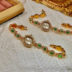 LSVTR new oval diamond dial red emerald diamond alloy bracelet medieval trend rainbow luxury womens watch