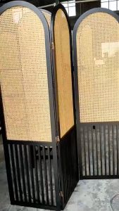 3 Panels Solid Wood&Rattan Room Divider Wood Partition Room Dividers and Folding Privacy Screens Freestanding Room Separators Divider Wall Natural Wood